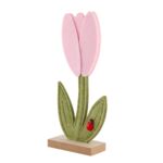 Figurka filcowa tulipan z biedronką na drewnianej podstawce 12 x 5 x 26,5 cm różowy