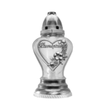 Znicz szklany P 109 serce 33,5 cm srebrny