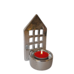 Domek z ceramiki na tealight 11,4 cm srebrny do postawienia