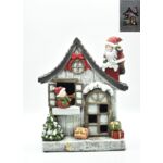 Figurka LED domek z świętym mikołajem 38,5 x 33 cm