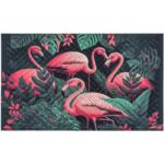 Wycieraczka materiałowa Flaminingi 45 x 75 cm zielono-różowy