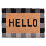 Wycieraczka kokosowa z nadrukiem Hello kwadraty 40 x 60 cm czarno-brązowo-szary