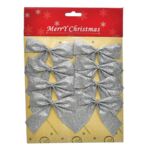 Kokardki materiałowe z brokatem 7 cm 8 sztuk srebrny