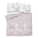 Pościel mikrofibra 220 x 200 cm 5278 A kwiaty biało-różowa