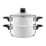 Garnek do gotowania na parze Vikos 20 cm 2 l ze szklaną pokrywą srebrny AMBITION