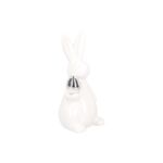Figurka ceramiczna zając z jajkiem 13 x 13 x 28 cm biało-srebrny