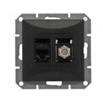 Gniazdo typu F wraz z komputerowym RJ-45 czarny pola