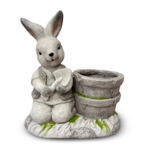 Figurka zając duży z donicą 35,5 x 20,5 x 36 cm szaro-zielona