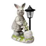 Figurka zając duży z latarnią wys.41 cm szaro-zielony