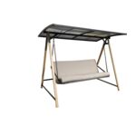 Huśtawka na stelażu z dachem poliwęglanowym beżowa