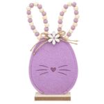 Figurka filcowa zając 11 x 4 x 22 cm dekoracja fioletowe koraliki