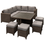 Duży zestaw mebli narożnikowy z pufami brąz