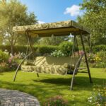 Huśtawka ogrodowa rozkładana z daszkiem zielona 210 x 118 x 168 cm