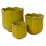 Zestaw 3 osłonek z terakoty tulipan śr. 42 cm żółty