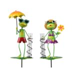 Dekoracja metalowa żaba z miarką opadów deszczu mix wzorów