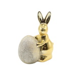 Figurka ceramiczna królik z jajkiem 9,8 cm złoty