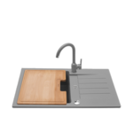 Zlewozmywak FOX z baterią szary 77 x 45 x 18 cm deska w komplecie MILÓ