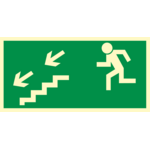 Oznaczenie "Kierunek do wyjścia drogi ewakuacyjnej schodami w dół w lewo" 15 x 30