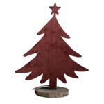 Figurka choinka drewniana z welurowym frontem bordowa  25 x 21 cm