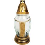 Znicz szklany z wkładem 70 g 24 cm /złotysrebrny