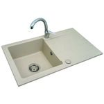 Zlewozmywak granitowy Rodos beż piaskowy + bateria Apollo chrom