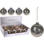 Bombka szklana dekorowana z złotymi cekinami ciemnoniebieska 8 cm mix