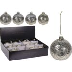 Bombka szklana dekorowana z złotymi cekinami szara 8 cm mix