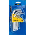 Klucz sześciokątny z końcówką kulistą 1,5-10 mm Cr-V komplet 9 szt. Drel