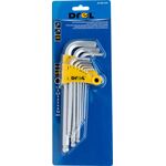 Klucz sześciokątny z końcówką kulistą wydłużony 1,5-10 mm Cr-V komplet 9 szt. Drel