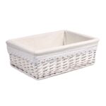 Szuflada wiklinowa z materiałem biała 37 x 26 x 12 cm