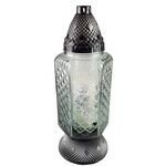 Znicz szklany kapliczka z różą G 33 cm grafitowy