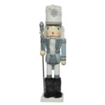 Figurka drewniana dziadek do orzechów 11 x 8,5 x 38 cm szary