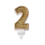Świeczka cyferka premium nr 2 15 cm złoty
