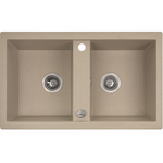 Zlewozmywak granitowy 2-komorowy Barbados 48 x 78 cm z syfonem beżowy