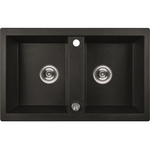 Zlewozmywak granitowy 2-komorowy Barbados 48 x 78 cm z syfonem czarny