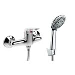 Bateria natryskowa z kompletem natryskowym Funkia chrom Deante