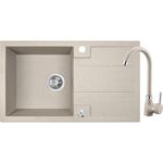 Zlewozmywak granitowy BARBADOS 1 komora z ociekaczem 44 x 76 cm z syfonem i baterią beż