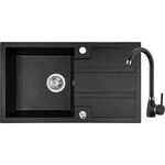 Zlewozmywak granitowy BARBADOS 1 komora z ociekaczem 44 x 76 cm z syfonem i baterią szary