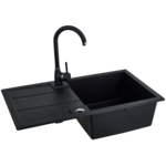 Zlewozmywak granitowy BARBADOS 1 komora z ociekaczem 44 x 76 cm z syfonem i baterią czarny