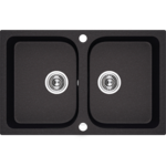 Zlewozmywak granitowy CELIA 2 komory 48 x 76 cm z syfonem czarny