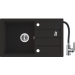 Zlewozmywak granitowy TRZYNASTKA 1 komora z ociekaczem 48 x 79 cm z syfonem i baterią elastyczną czarny
