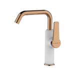 Bateria umywalkowa ALANIS stojąca z wylewką L biało-złota