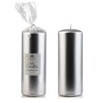 Świeca parafinowa 7 x 19 cm metalik srebrny