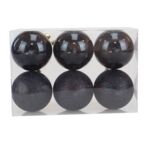 Bombka plastikowa czarna połysk/brokat 7 cm 6 sztuk