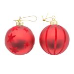 Bombka szklana czerwona 2 wzory 8 cm