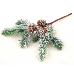 Gałązka ozdobna z szyszkami 20 cm ośnieżona