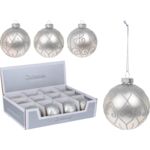 Bombka szklana brokatowa 8 cm srebrna