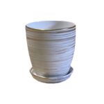 Doniczka Classic wysoka 19 cm ceramiczna biało-złota z podstawką