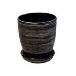 Doniczka Classic wysoka 19 cm ceramiczna grafitowo-srebrna z podstawką