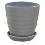 Doniczka Wave 13,5 cm ceramiczna szara z podstawką